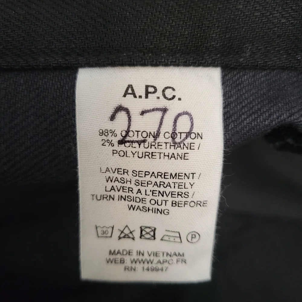 A.P.C. Petit Standard Black Jeans Size 33 Stretch Denim Slim Straight - Picture 5 of 8